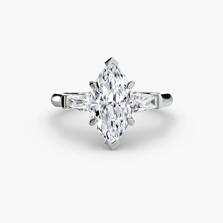 IMPERIAL – Marquise Cut Baguette Three-Stone Ring Setting in 950 Platinum | SARATTI