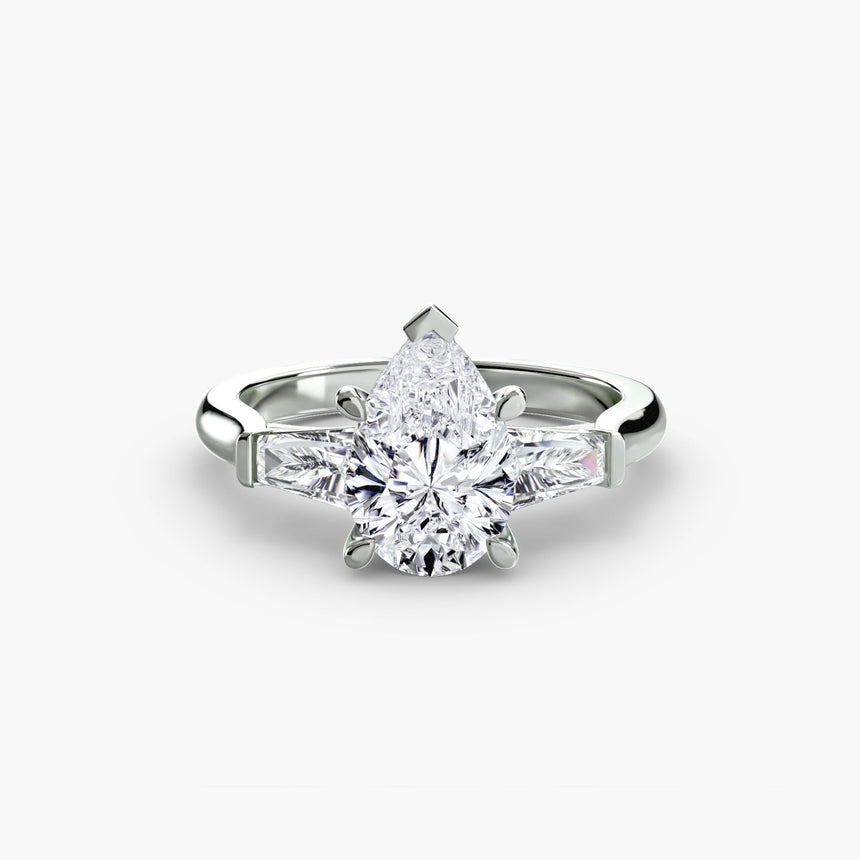 IMPERIAL – Pear Cut Baguette Three-Stone Ring Setting in 950 Platinum | SARATTI