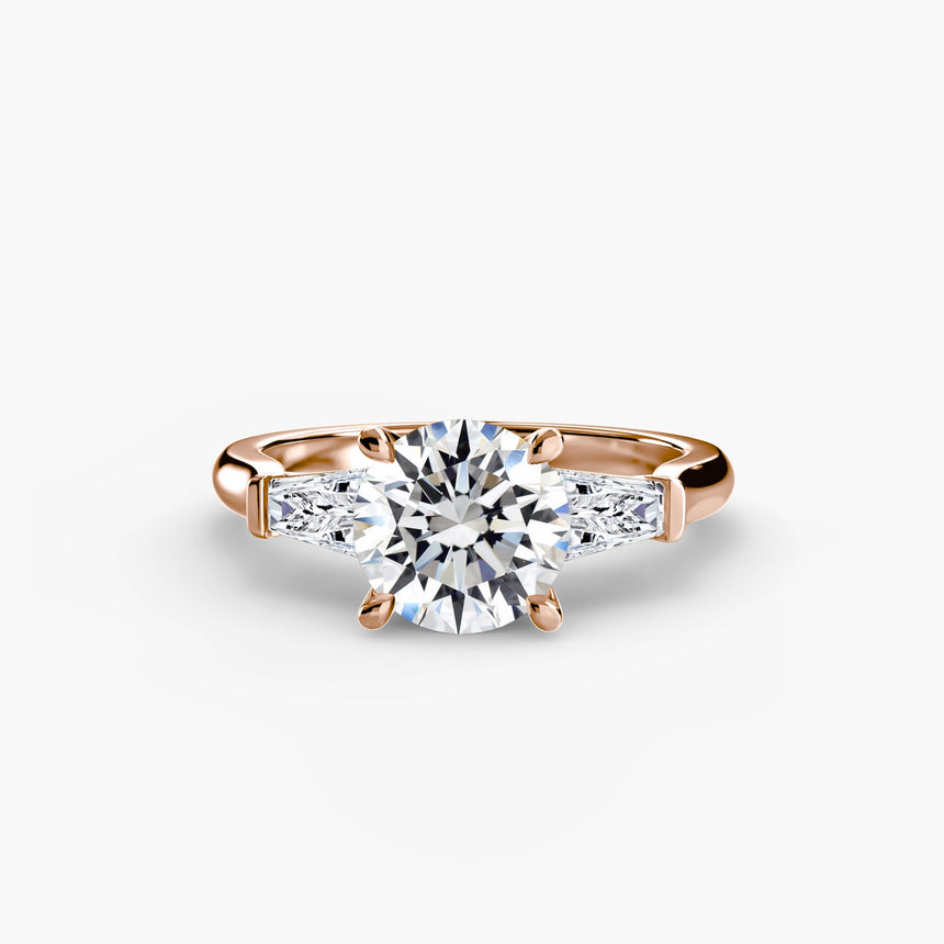 IMPERIAL – Round Cut Baguette Three-Stone Ring Setting in Rose Gold | SARATTI