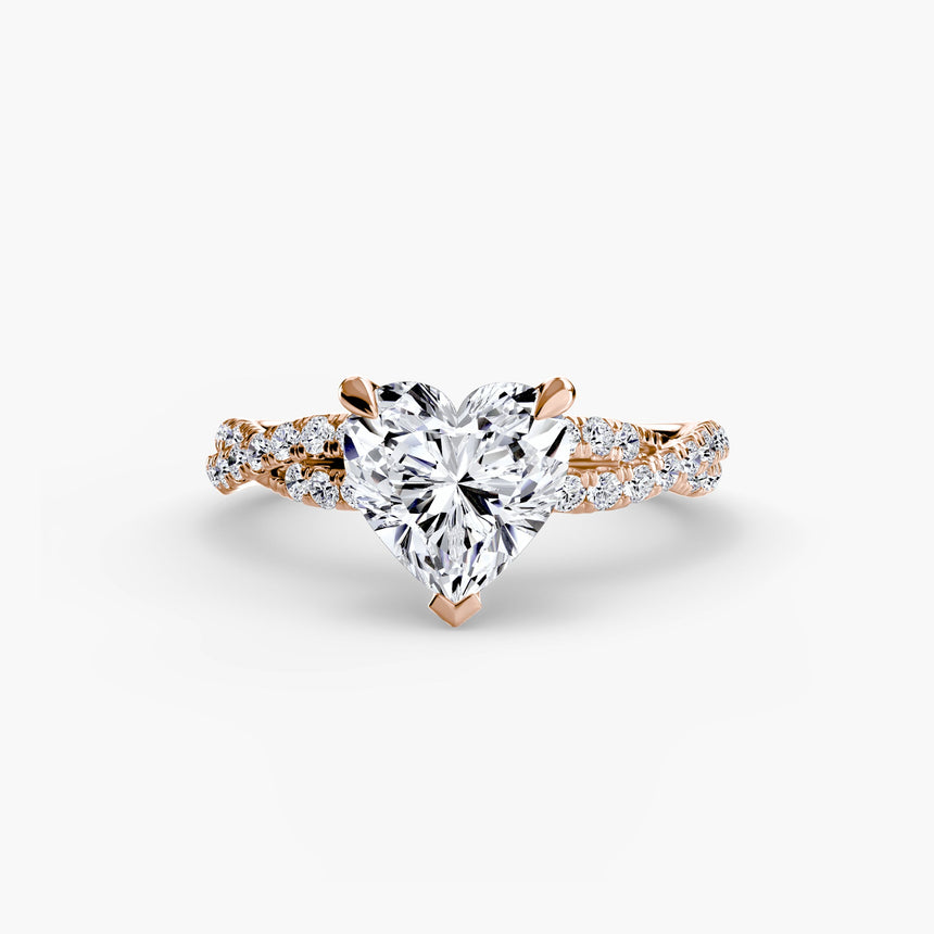 INFINITIÉ Heart Cut Twisted Pavé Solitaire Ring Setting in Rose Gold | SARATTI
