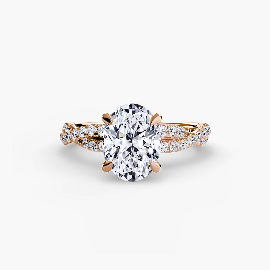 INFINITIÉ Oval Cut twisted pavé solitaire ring setting in Rose Gold | SARATTI