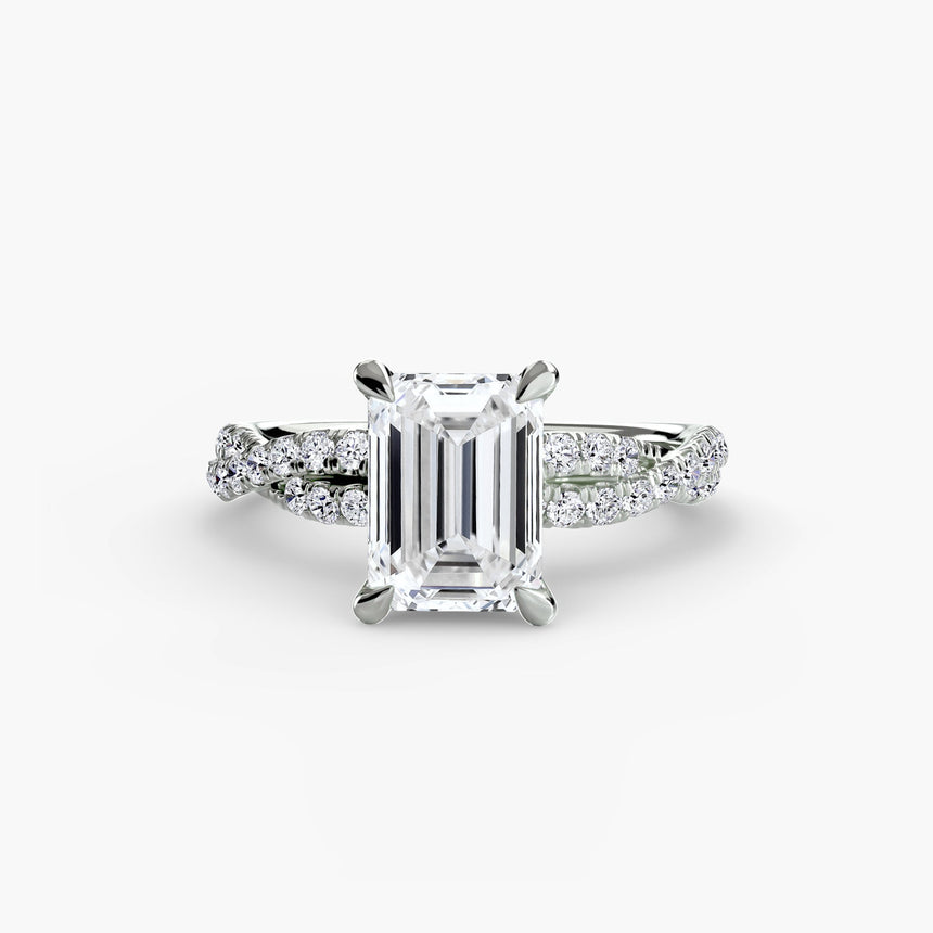 INFINITIÉ Emerald Cut twisted pavé solitaire ring setting in 950 Platinum | SARATTI