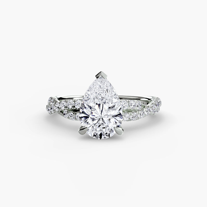 INFINITIÉ – Pear Cut Twisted Pavé Solitaire Ring Setting in White Gold | SARATTI