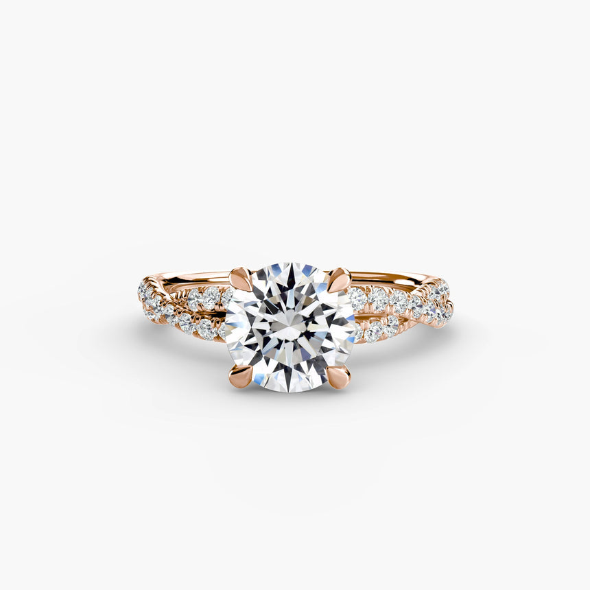 INFINITIÉ – Round Cut Twisted Pavé Solitaire Ring Setting in Rose Gold | SARATTI