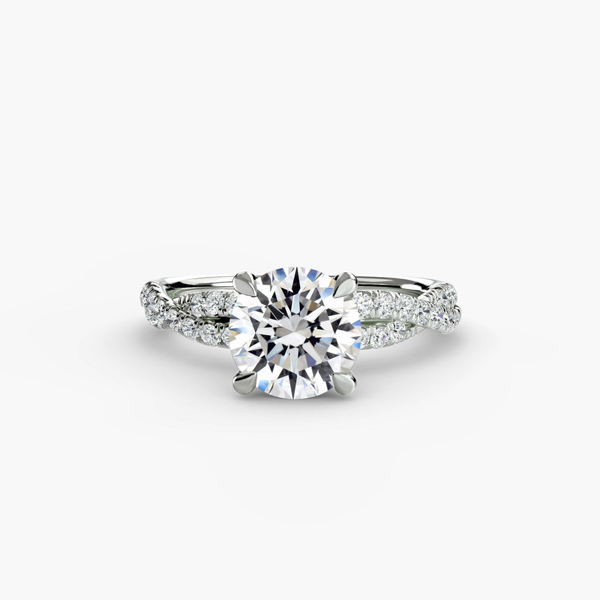 INFINITIÉ – Round Cut Twisted Pavé Solitaire Ring Setting in White Gold | SARATTI