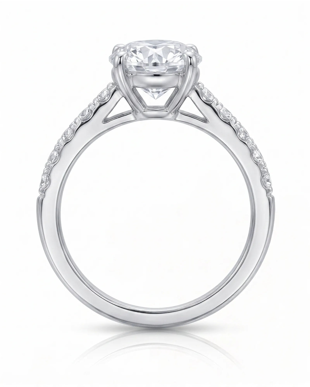 Jelena 1 carat F-colour oval natural diamond pavé solitaire ring in platinum, side profile showing raised open gallery | SARATTI