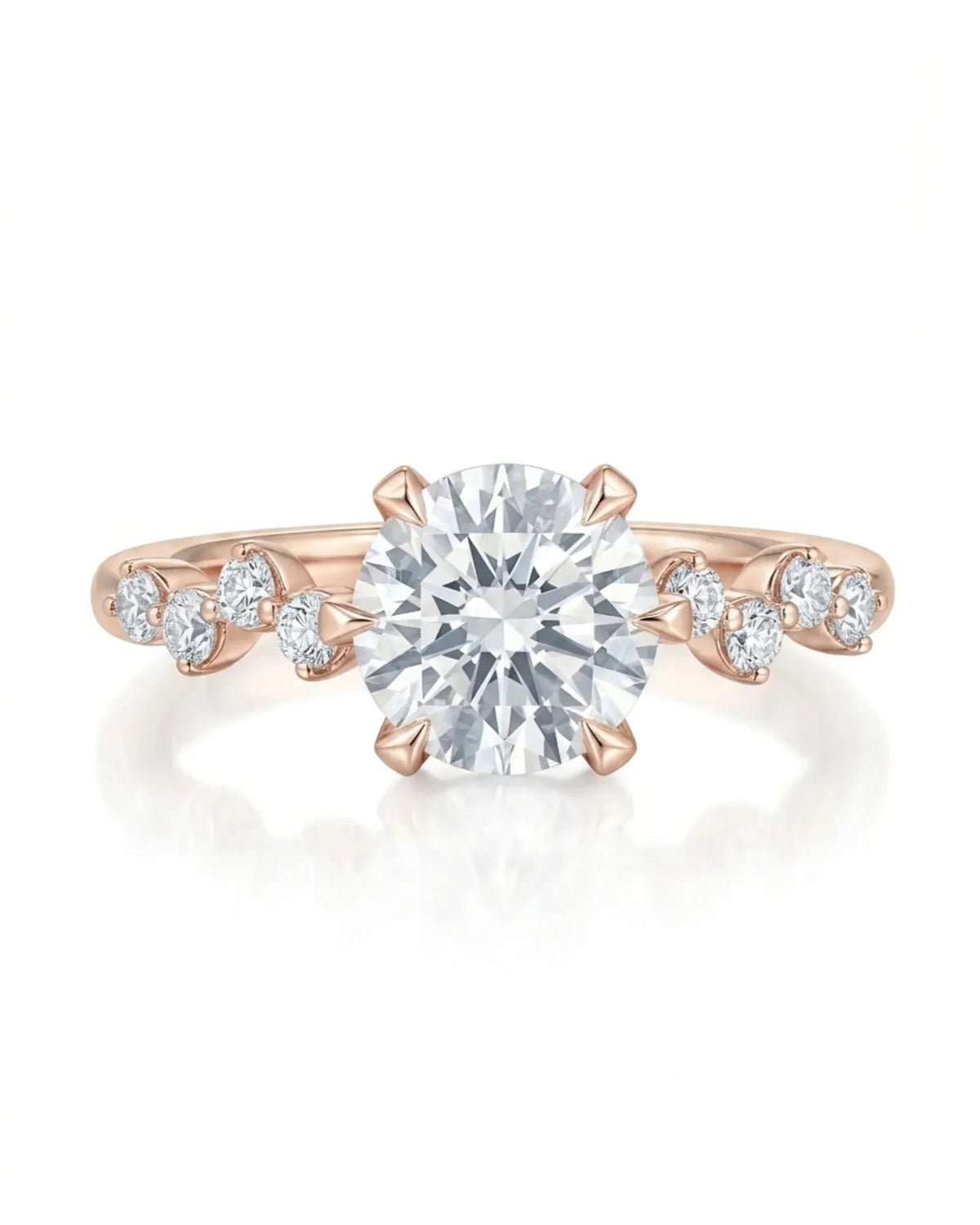 Joan 1 carat round natural diamond six-prong engagement ring in 18K rose gold, front view | SARATTI