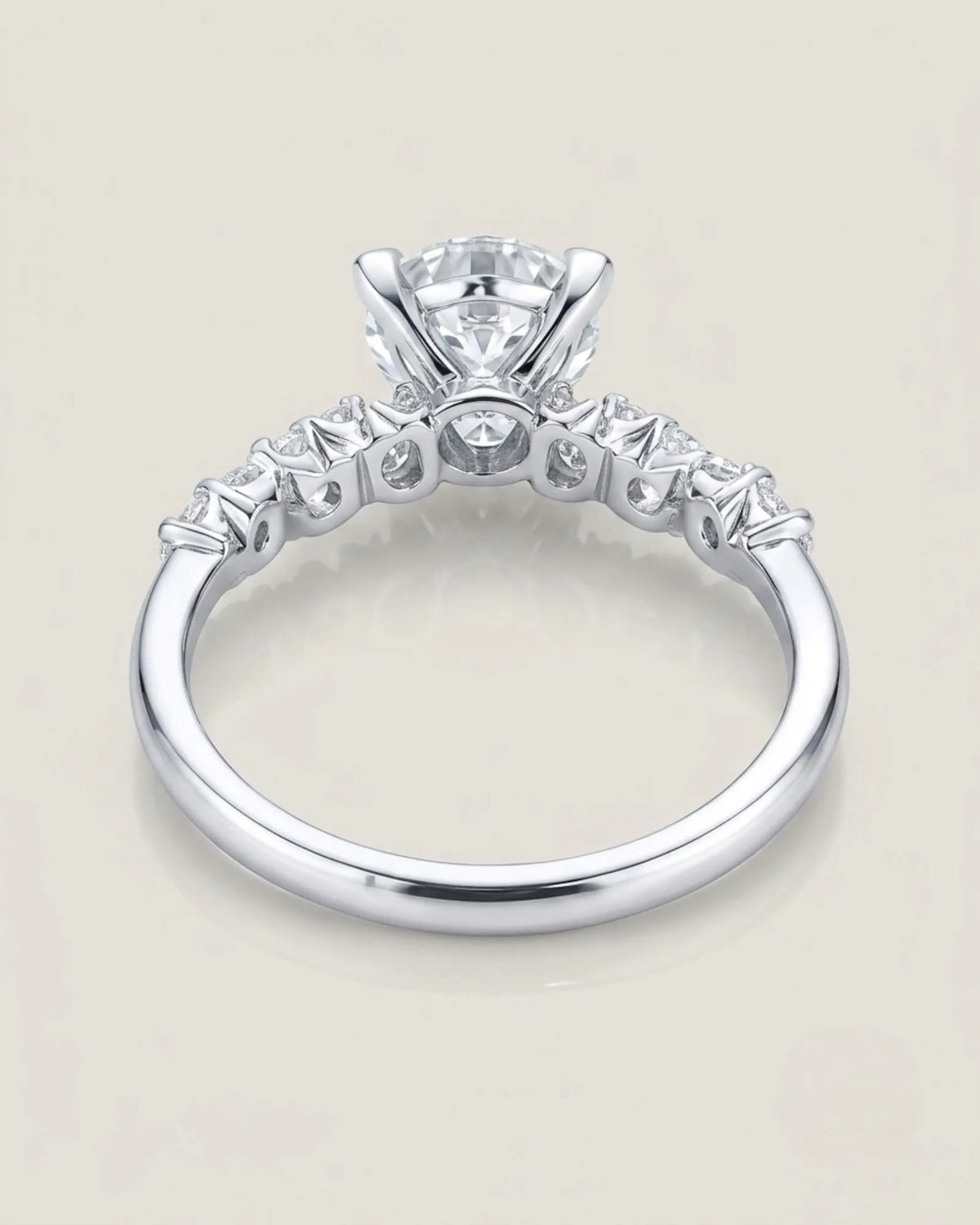 Joan 1 carat round natural diamond six-prong engagement ring in 18K white gold, underside and open gallery view | SARATTI
