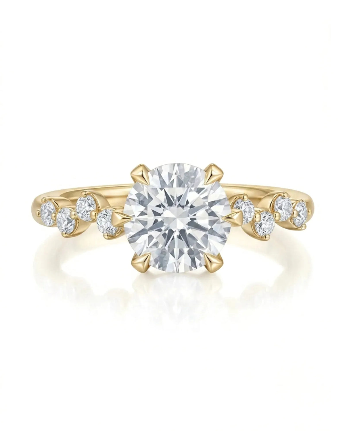 Joan 1 carat round natural diamond six-prong engagement ring in 18K yellow gold, front view | SARATTI