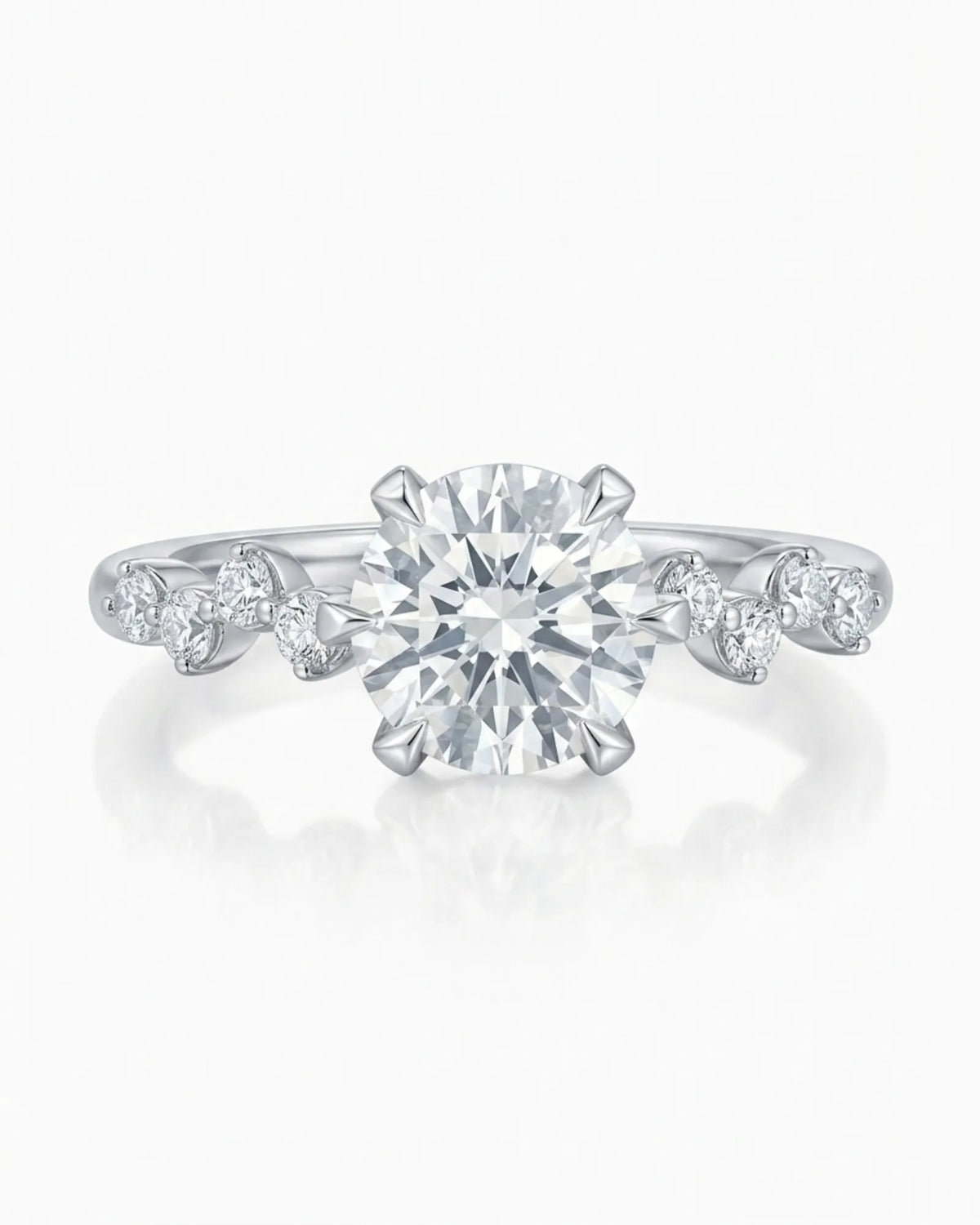 Joan 1 carat round natural diamond six-prong engagement ring in platinum, front view | SARATTI