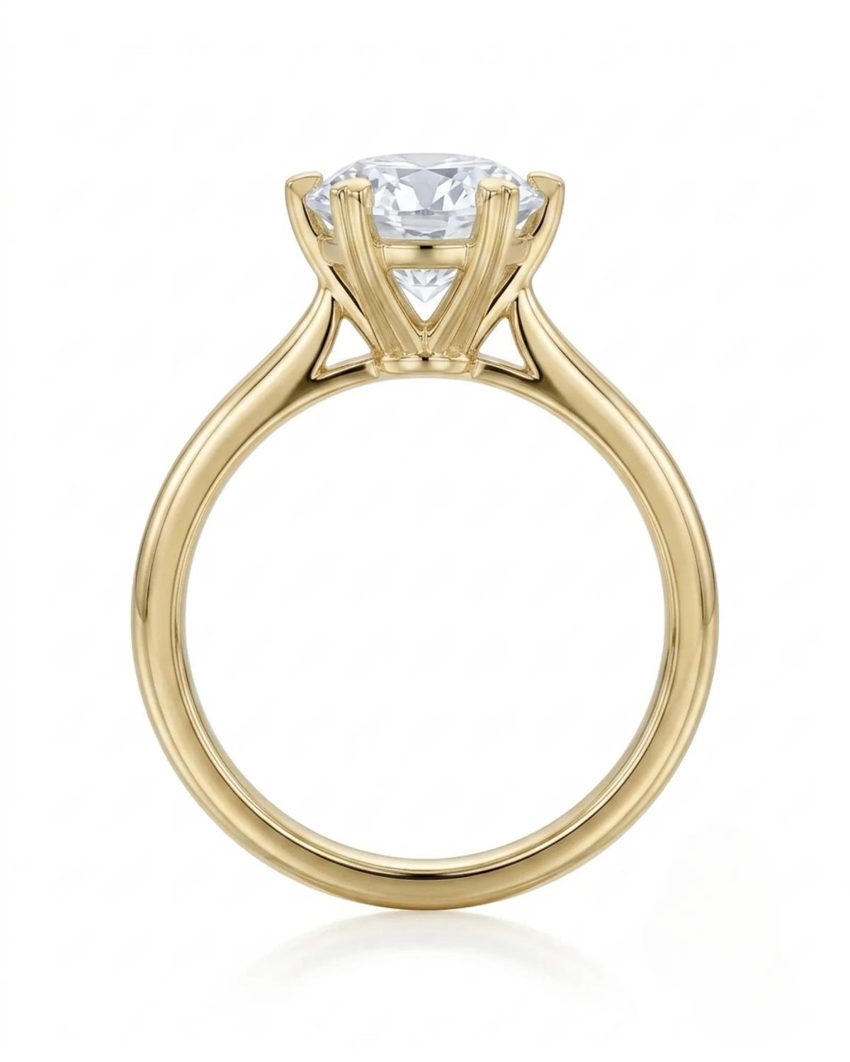 KATYA 1 carat round natural diamond heart-prong solitaire ring in 18K yellow gold, side profile showing raised open gallery | SARATTI