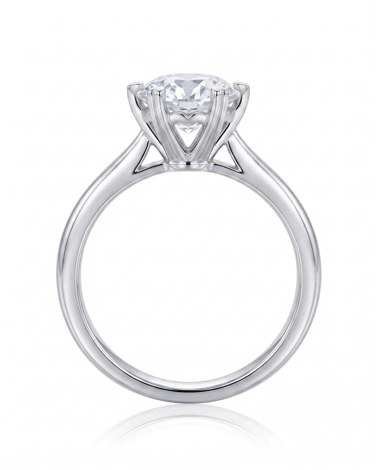 KATYA 1 carat round natural diamond heart-prong solitaire ring in platinum, side profile showing raised open gallery | SARATTI