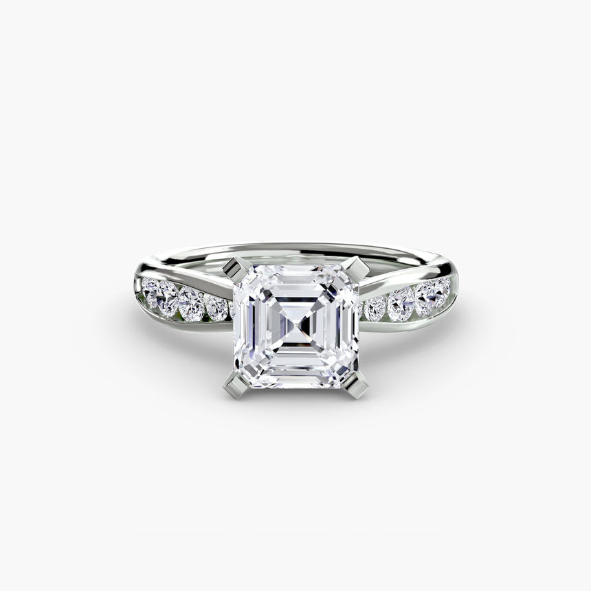LUMIÈRE – Asscher Cut Diamond Band Solitaire Ring Setting in 950 Platinum | SARATTI