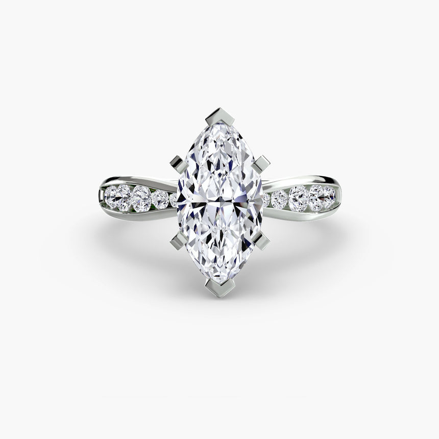 LUMIÈRE – Marquise Cut Diamond Band Solitaire Ring Setting in White Gold | SARATTI