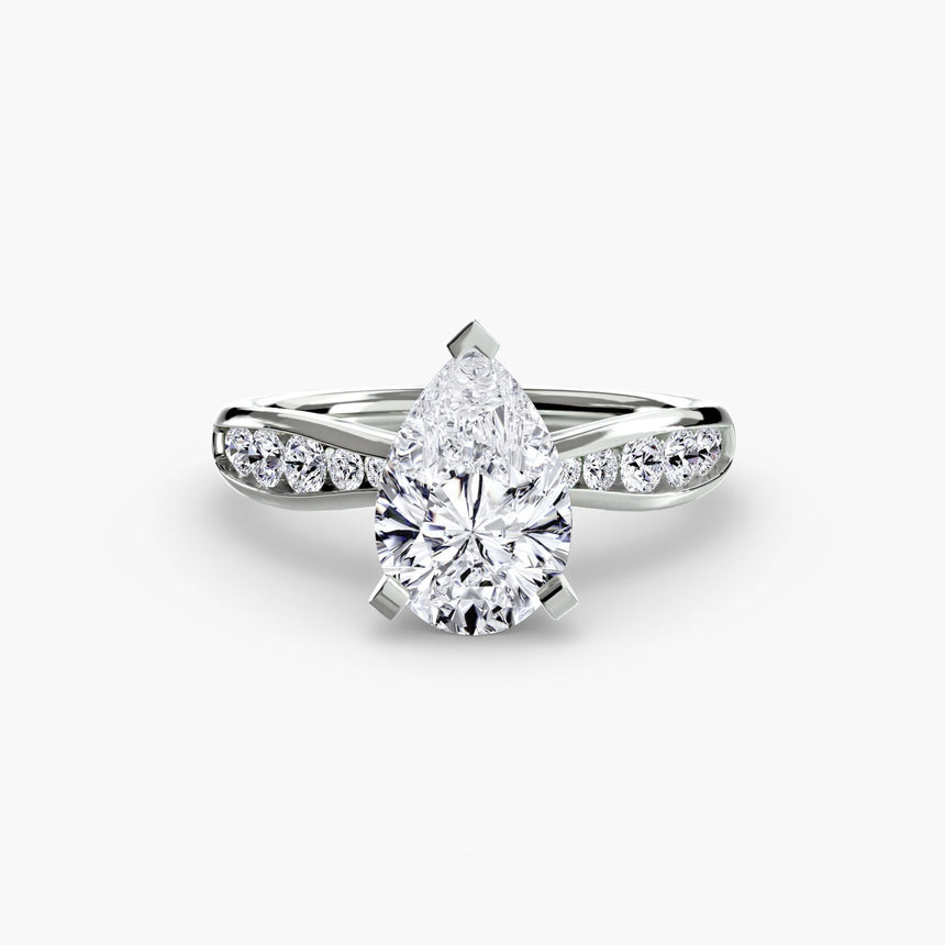 LUMIÈRE – Pear Cut Diamond Band Solitaire Ring Setting in 950 Platinum | SARATTI