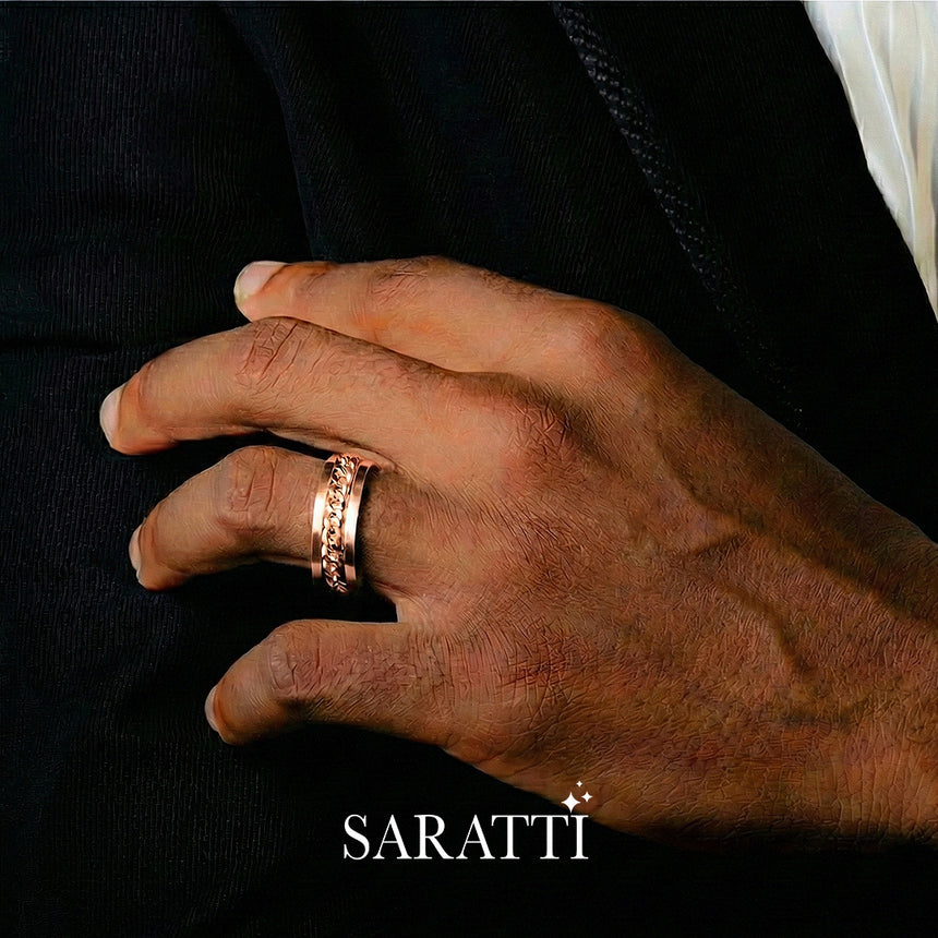 luxury cuban link ring 18k rose gold 8mm | SARATTI