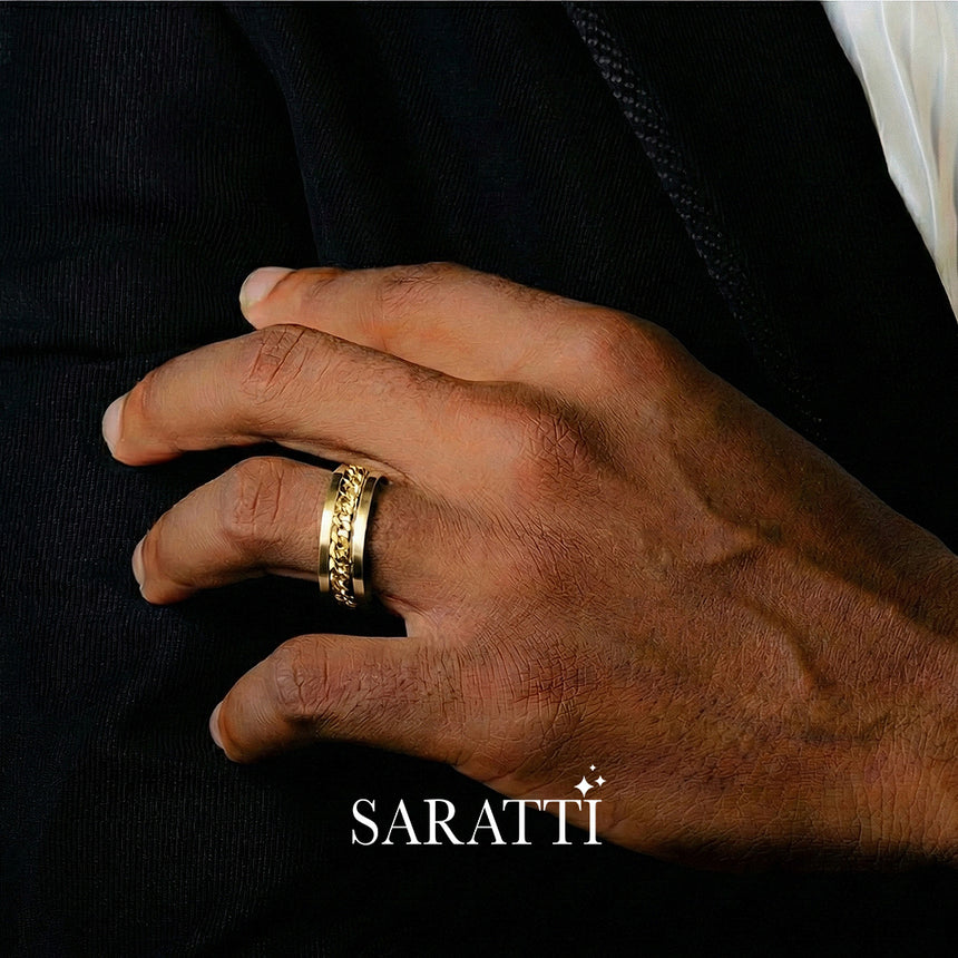 luxury cuban link ring 18k yellow gold 8mm | SARATTI