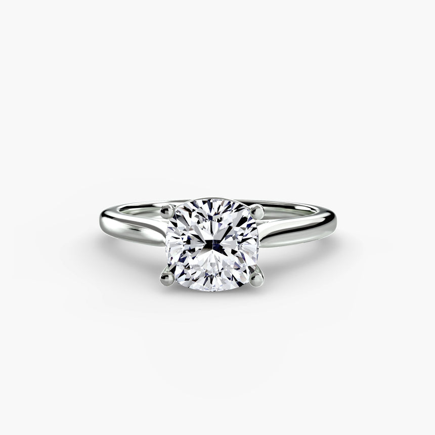 LYRA Cushion Cut twisted shoulder solitaire ring setting in White Gold | SARATTI