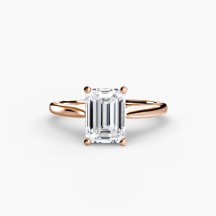 LYRA Emerald Cut twisted shoulder solitaire ring setting in Rose Gold | SARATTI