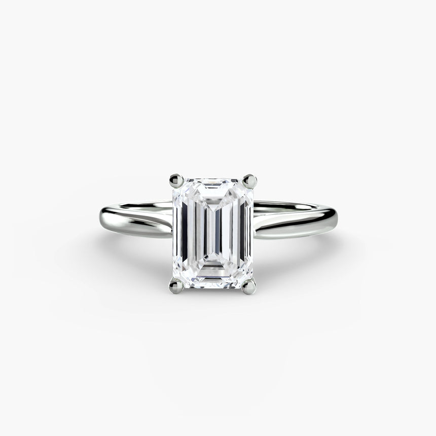 LYRA Emerald Cut twisted shoulder solitaire ring setting in White Gold | SARATTI