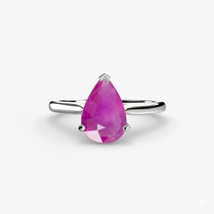 LYRA Pear Sapphire twisted shoulder solitaire ring setting in White Gold, front view | SARATTI