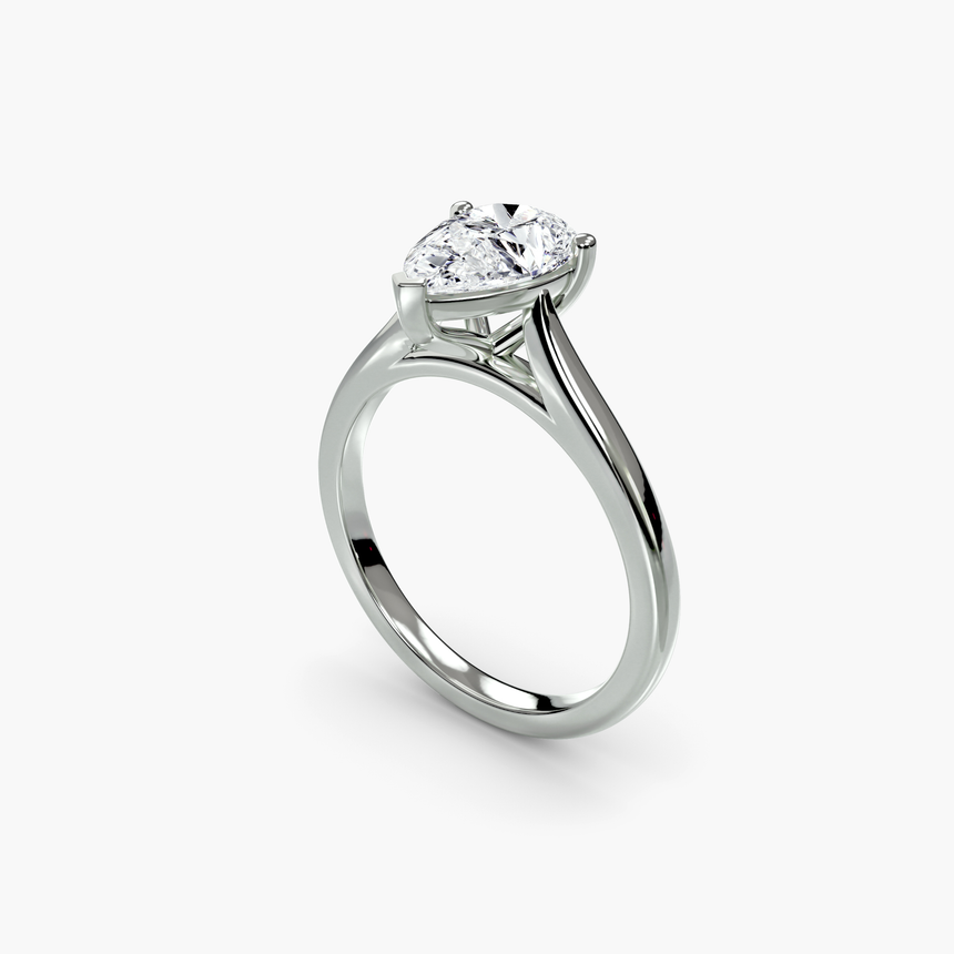 LYRA Pear twisted shoulder solitaire ring setting in White Gold, three-quarter view | SARATTI
