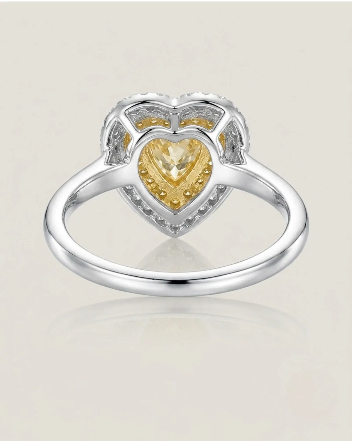 Maureen pear-shaped natural yellow diamond double halo ring in white gold, rear crown view | SARATTI