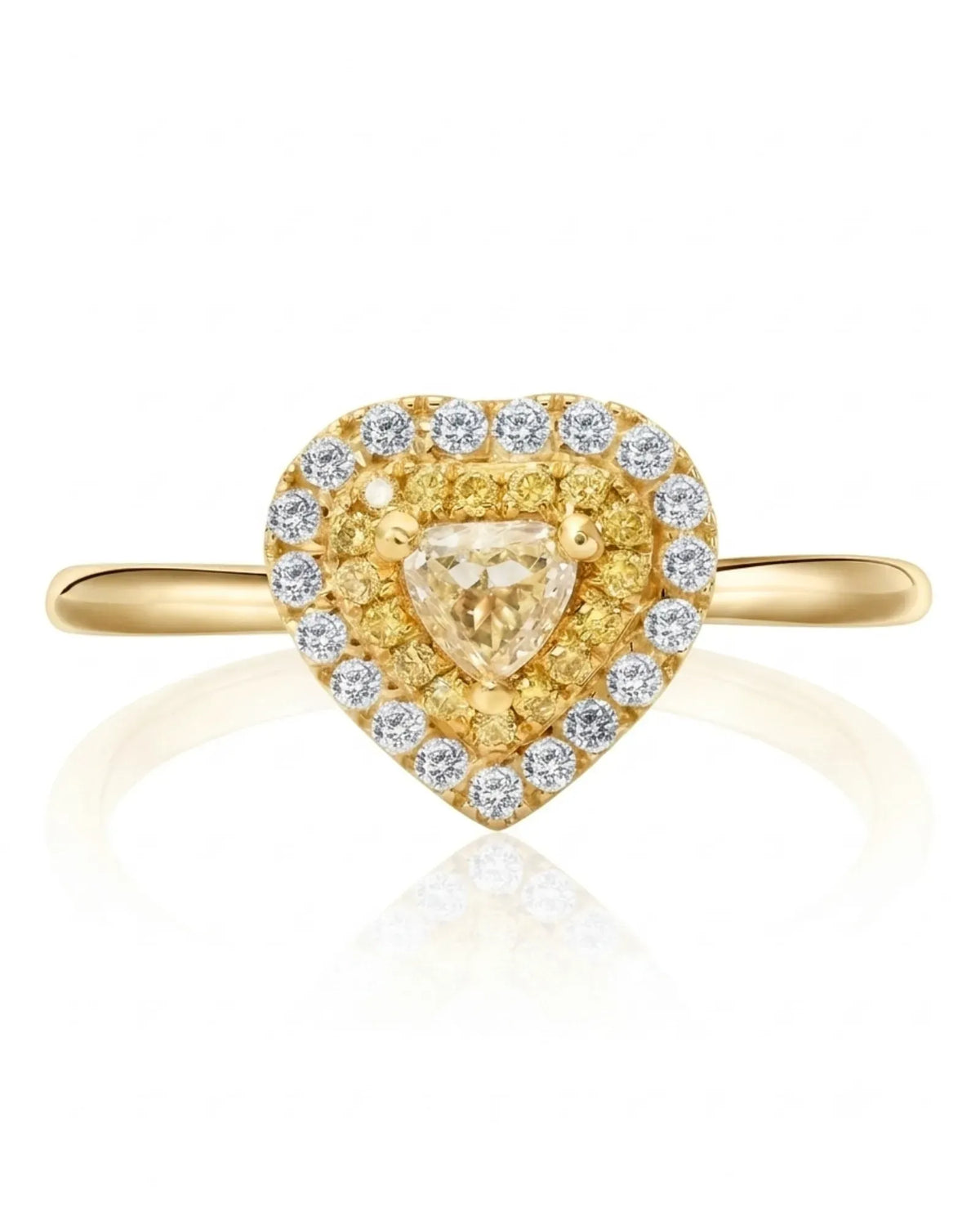 Maureen pear-shaped natural yellow diamond double halo ring in yellow gold, front view | SARATTI