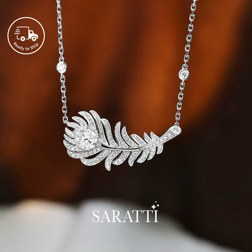 Plume d’Éclat Lab Diamond Set | Platinum Feather Jewelry | SARATTI