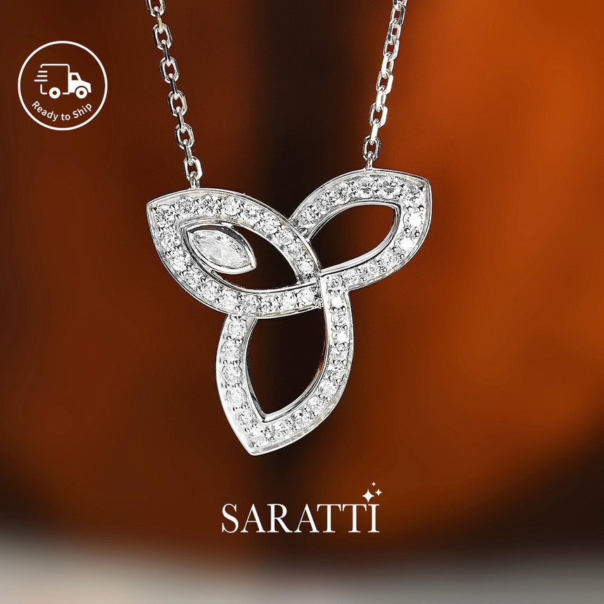 Trinity Leaf Bloom Earrings in Platinum | SARATTI