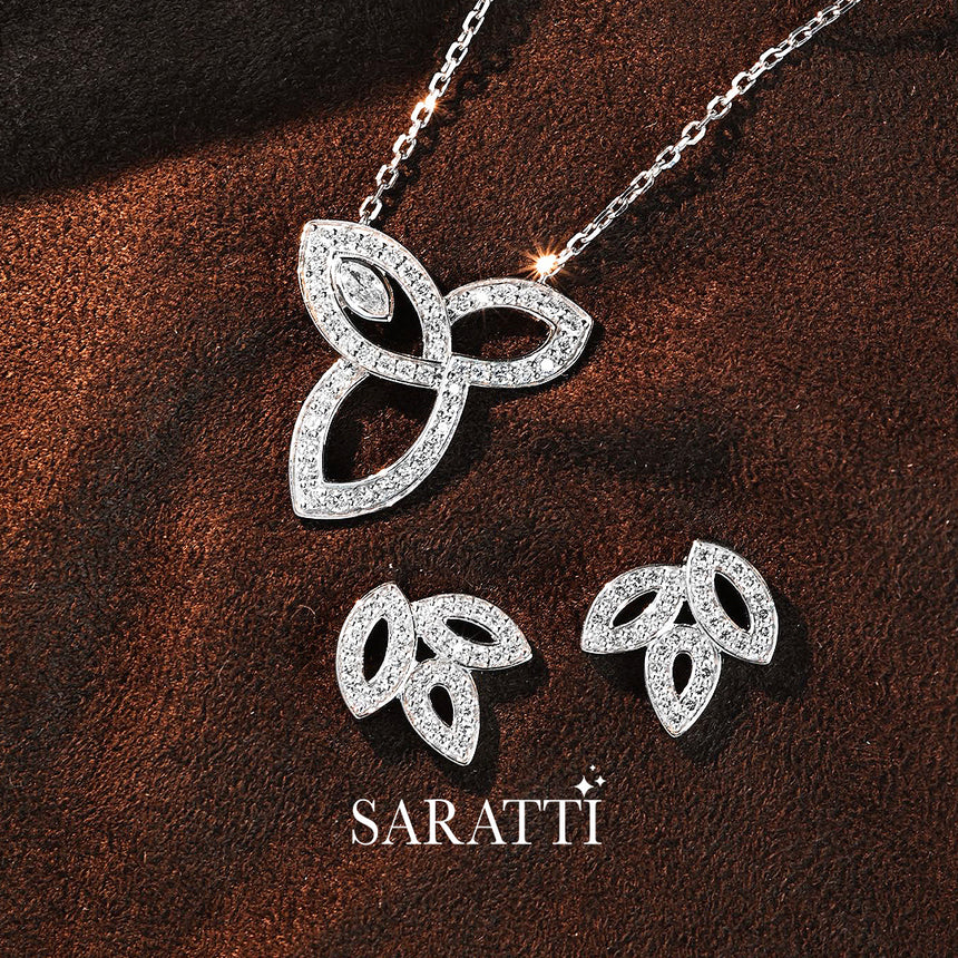 Feminine Leaf Trio Diamond Jewelry Set | SARATTI