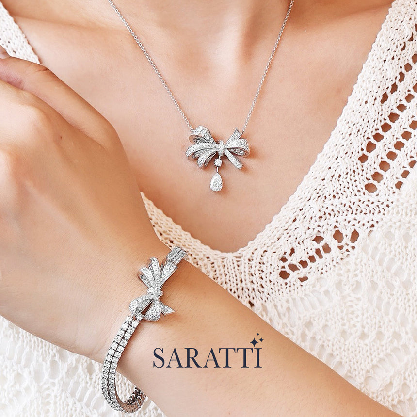 Blooming Ribbon pavé diamond jewelry set | SARATTI