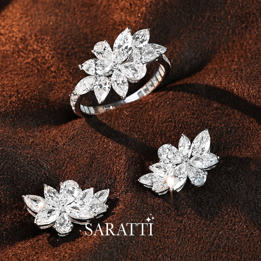 Close-up of floral diamond cluster sparkle | SARATTI
