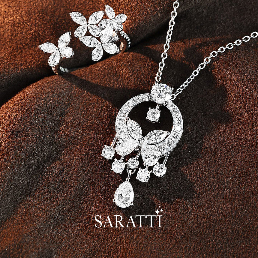 Diamond halo ring marquise cluster in platinum | SARATTI