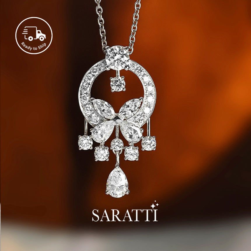 Close-up of radiant diamond halo pendant | SARATTI