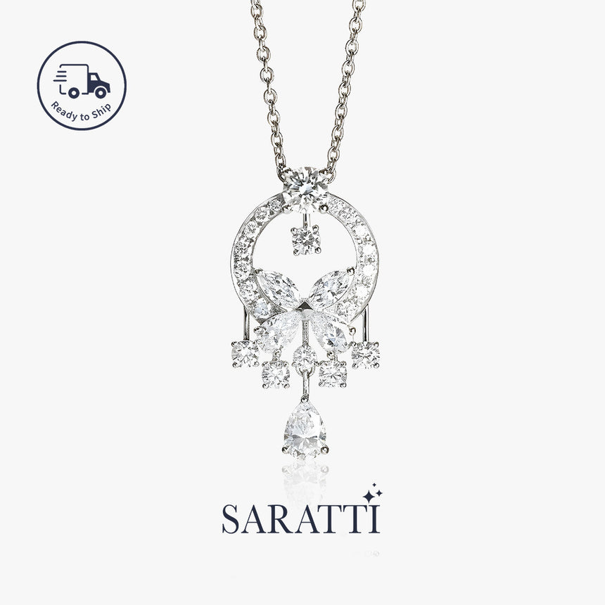 Double halo pear shape diamond pendant | SARATTI