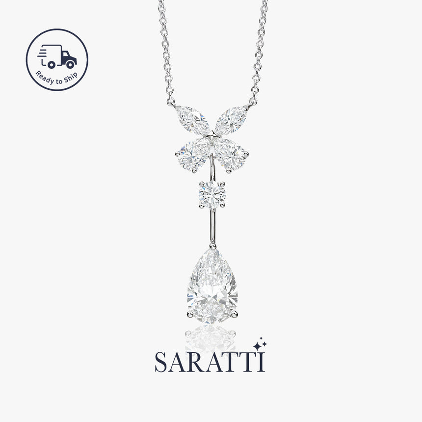 Blooming diamond petal pendant with pear drop center | SARATTI