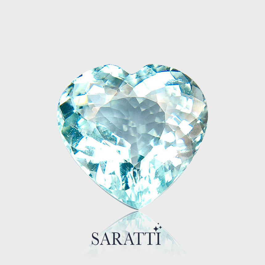 paraiba type tourmaline neon blue heart cut side angle light reflection | SARATTI