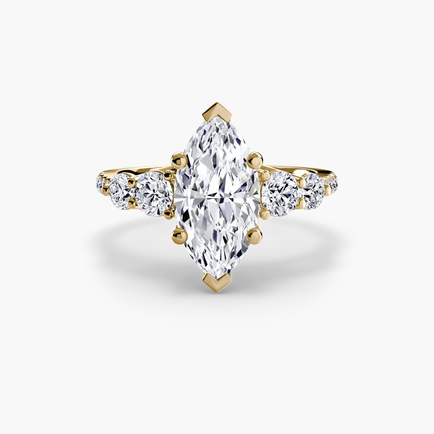 QUINTESSE – Marquise Cut Five-Stone Pavé Ring Setting in Yellow Gold | SARATTI