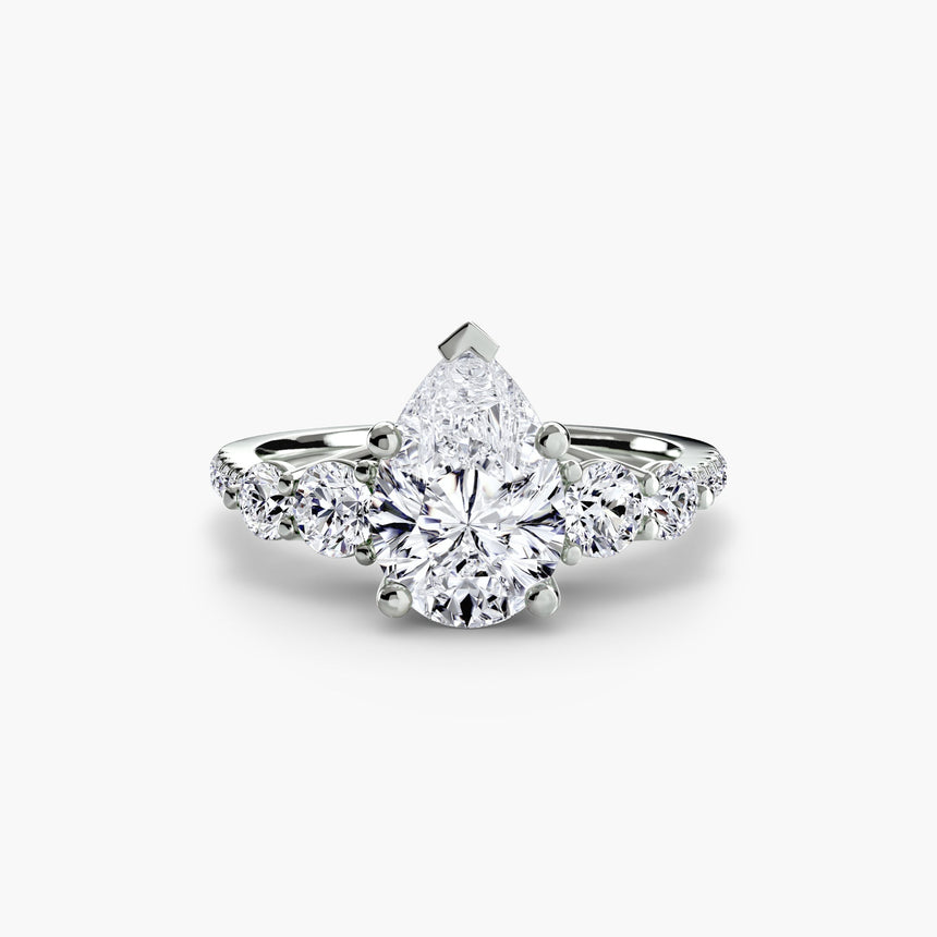 QUINTESSE – Pear Cut Five-Stone Pavé Ring Setting in 950 Platinum | SARATTI