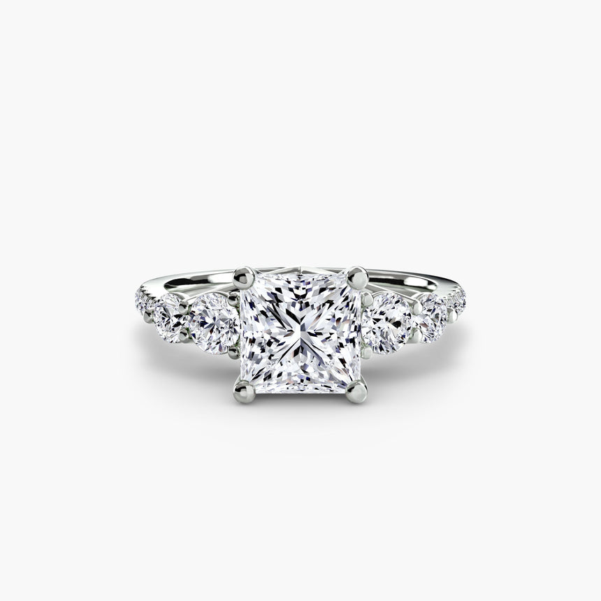 QUINTESSE – Princess Cut Five-Stone Pavé Ring Setting in White Gold | SARATTI