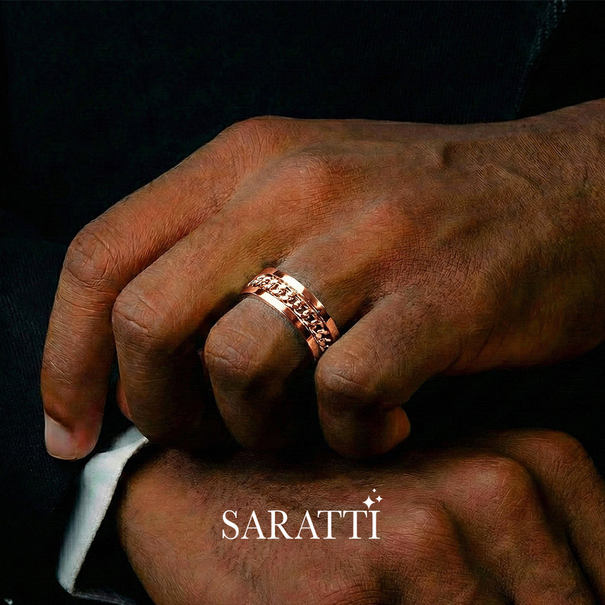 rose gold cuban chain ring wide band | SARATTI