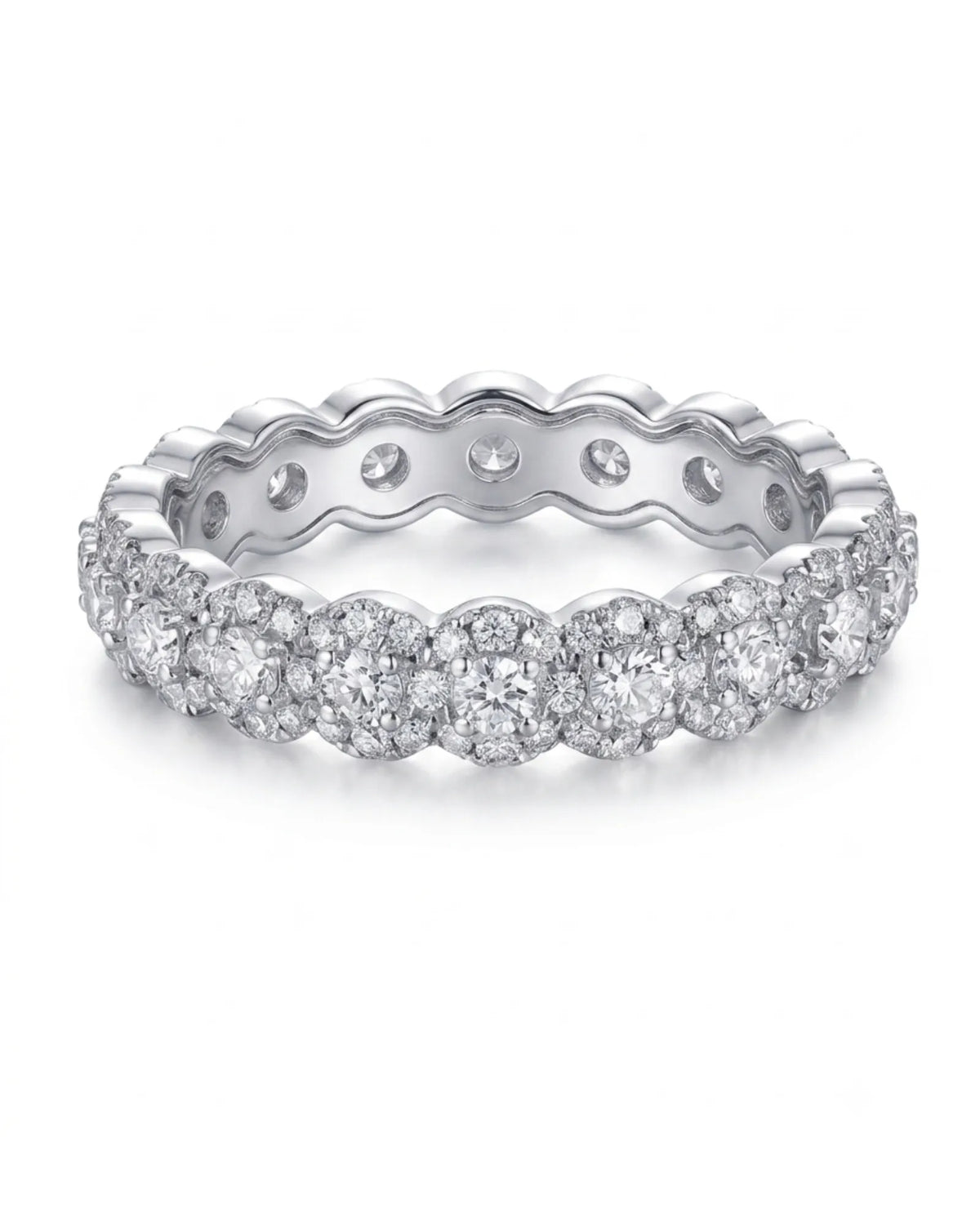 Round diamond full eternity band with surrounding accent diamonds in platinum | SARATTI