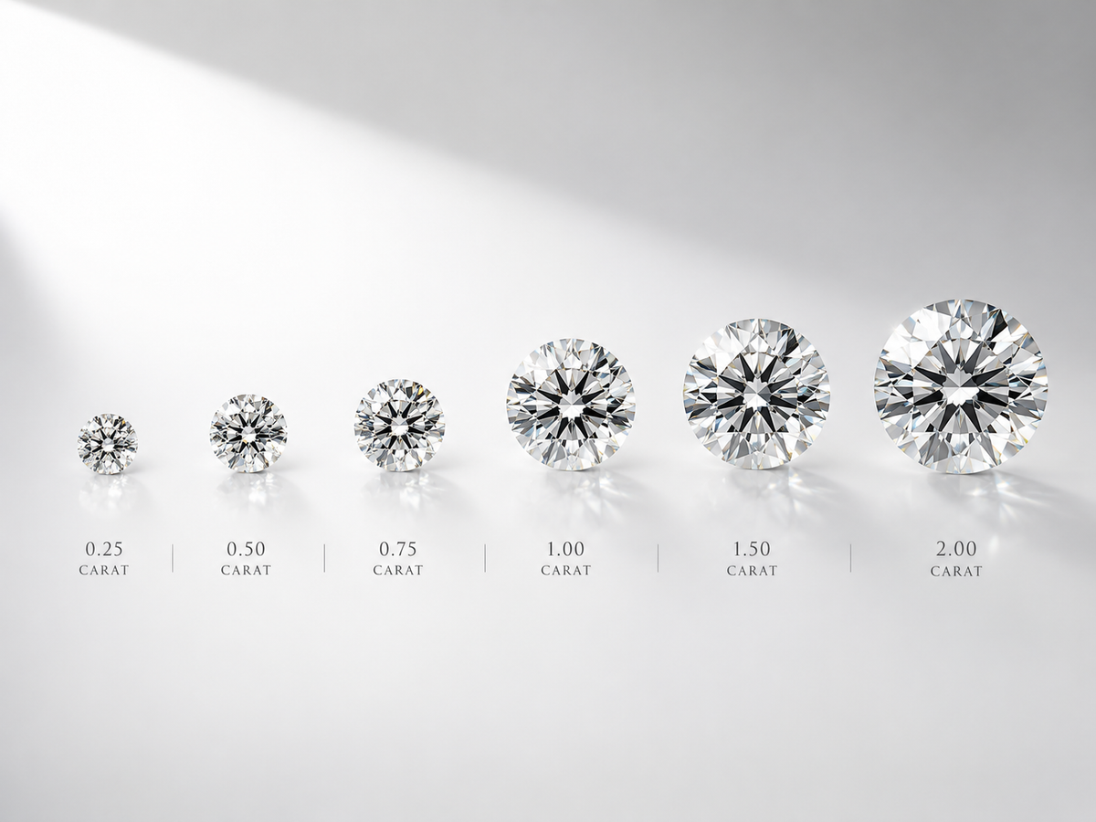 Diamond carat weight guide educational illustration by — SARATTI