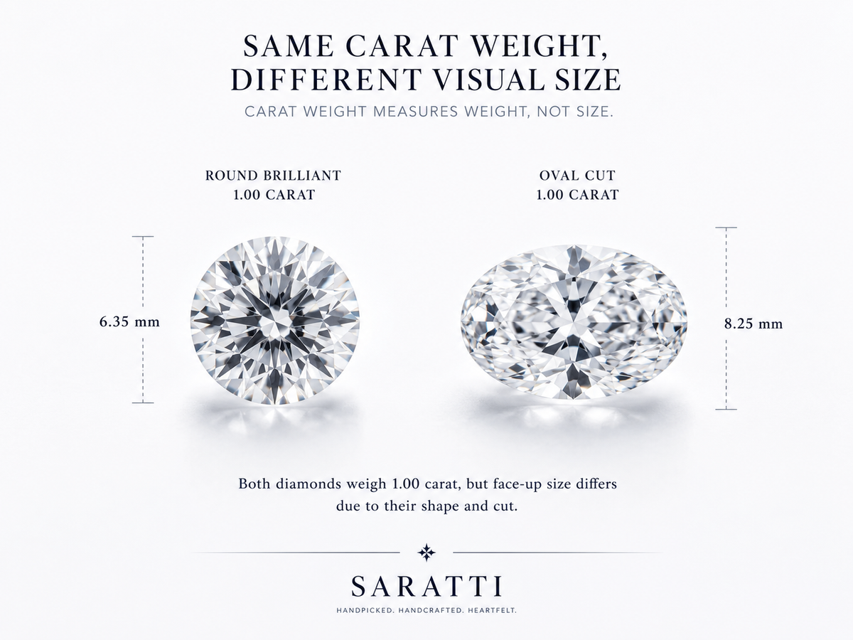 Diamond carat weight guide educational illustration by — SARATTI