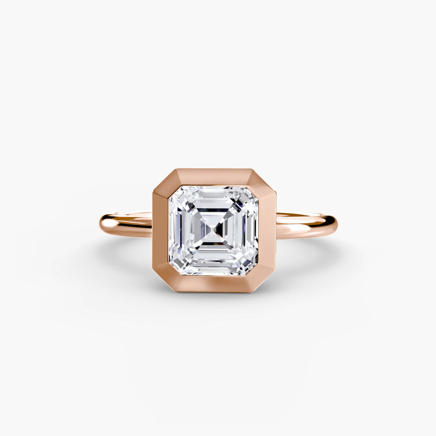 SOLARA – Asscher Cut Bezel-Set Solitaire Ring Setting in Rose Gold | SARATTI