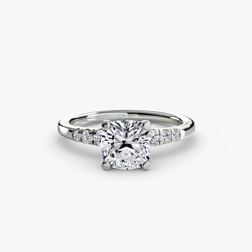 SOLENNE – Cushion Cut Six-Stone Shoulder Solitaire Ring Setting – White Gold view | SARATTI