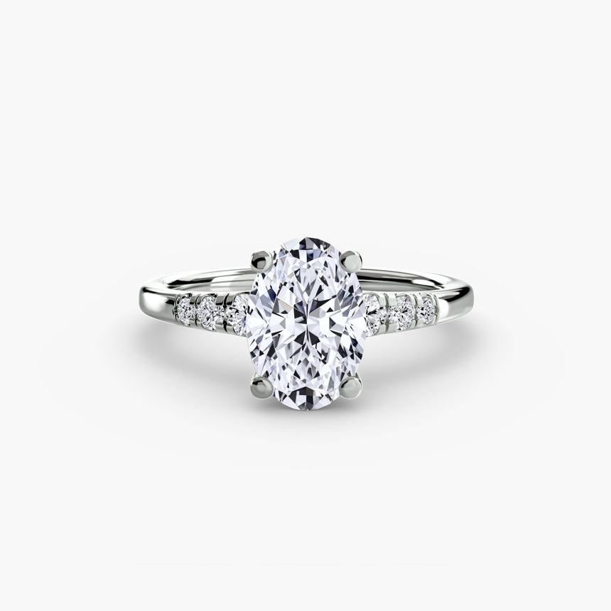 SOLENNE Oval Cut six-stone shoulder solitaire ring setting in 950 Platinum | SARATTI