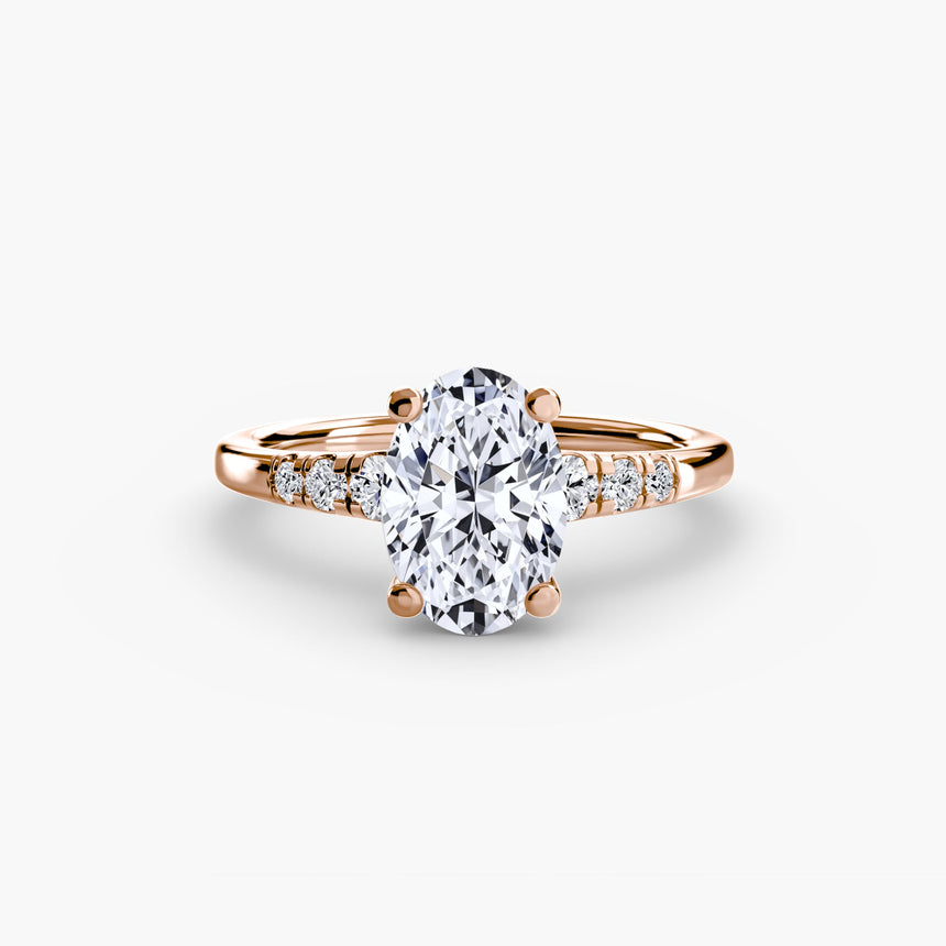 SOLENNE Oval Cut six-stone shoulder solitaire ring setting in Rose Gold | SARATTI