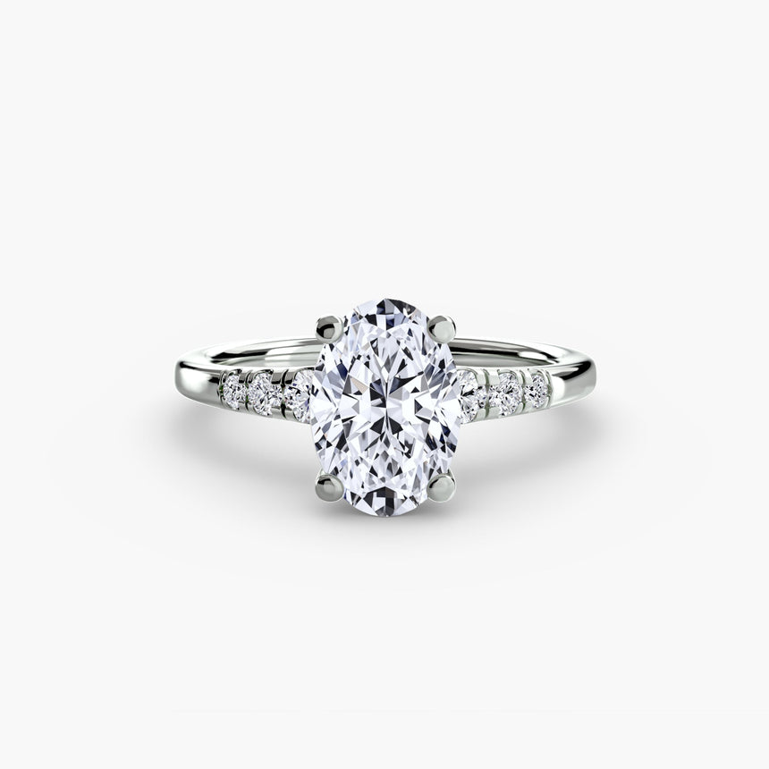 SOLENNE Oval Cut six-stone shoulder solitaire ring setting in White Gold | SARATTI